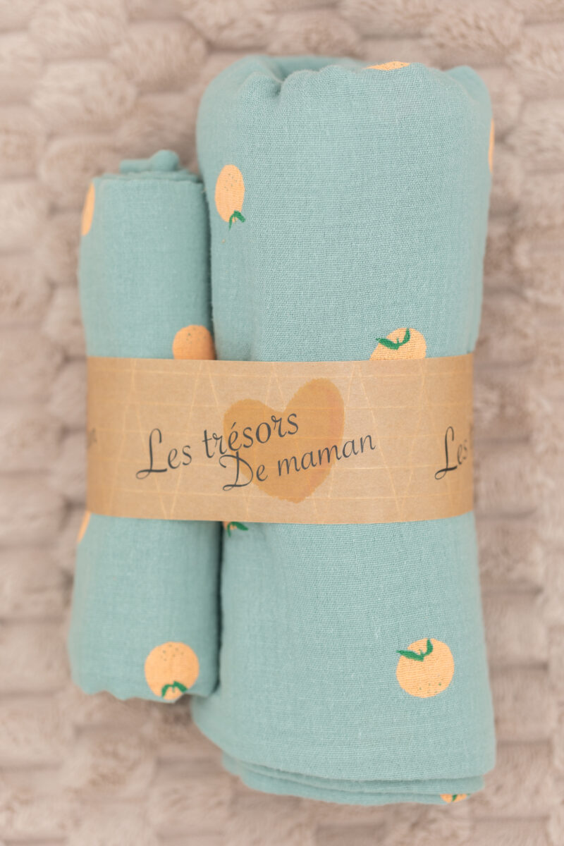 Collection "Un été fruité". Duo de patte de gaze/couverture